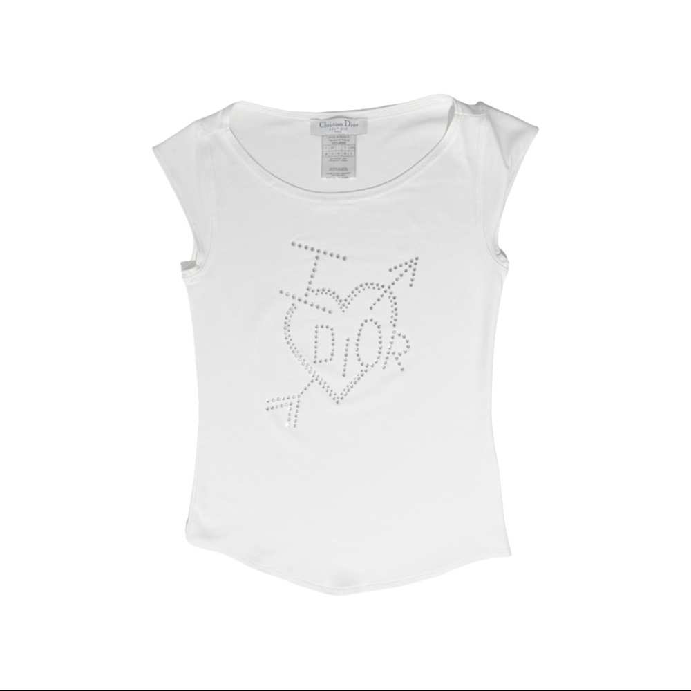 Dior Rhinestone I love Dior White Tank Top